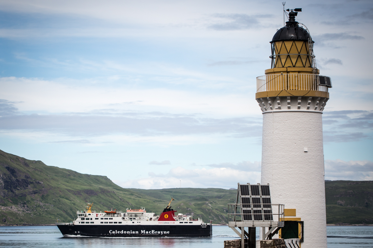 Calmac ferry passing Rubha nan Gall heading to the Outer Hebrides